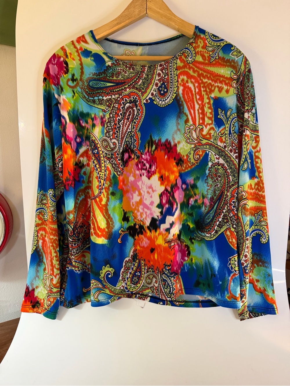 Vibrant Multicolor Paisley Floral Long Sleeve Top Boho Y2K M/L